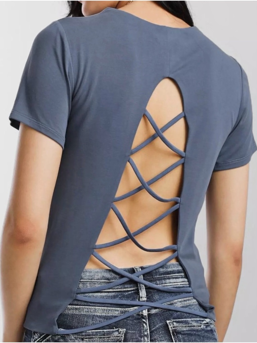 Red by BKE strappy open back blue top